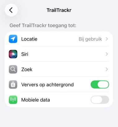 TrailTrackr openen in Instellingen